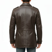 model-back-details - Men's Pea Coat Leather Jacket, Leather Pea Coat, Leather Outerwear, Men's Leather Jacket