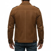 model-back-details - Men's Safari Jacket, Suede Leather Jacket, Men's Field Jacket, Cognac Brown Suede Jacket
