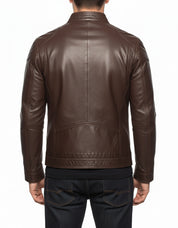 model-back-details - Men's Slim Fit Brown Leather Jacket