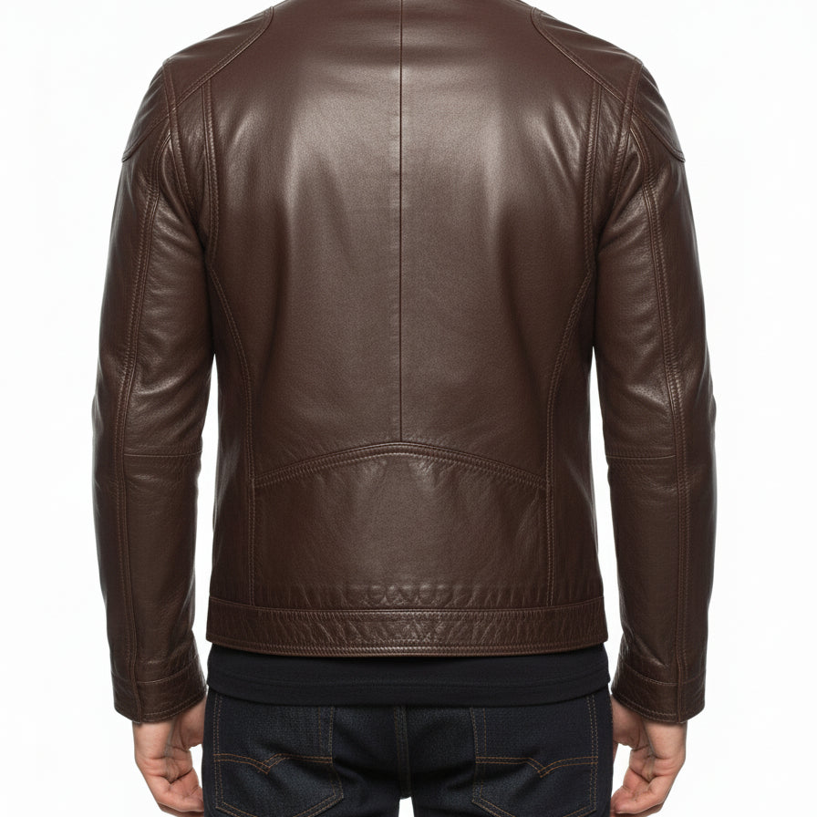 model-back-details - Men's Slim Fit Brown Leather Jacket