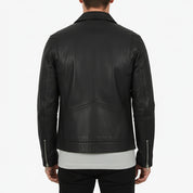 model-back-details - Men's Trucker Jacket, Suede Leather Jacket, Men's Casual Jacket, Lightweight Leather Jacket