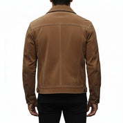 model-back-details - Men's Trucker Suede Jacket, Men's Suede Jacket, Casual Suede Jacket, Lightweight Suede Jacket