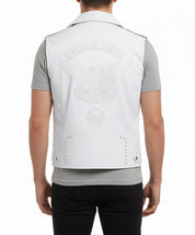 model-back-details - Mens white color leather Vest, Men Sleeve less leather Jacket