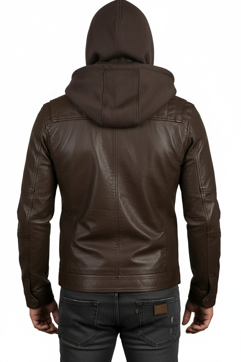 model-back-details - New Men Hooded Latest Winter Leather Jacket, Leather Jacket, Leather