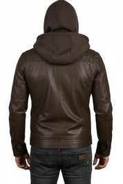 model-back-details - New Men Hooded Latest Winter Leather Jacket, Leather Jacket, Leather