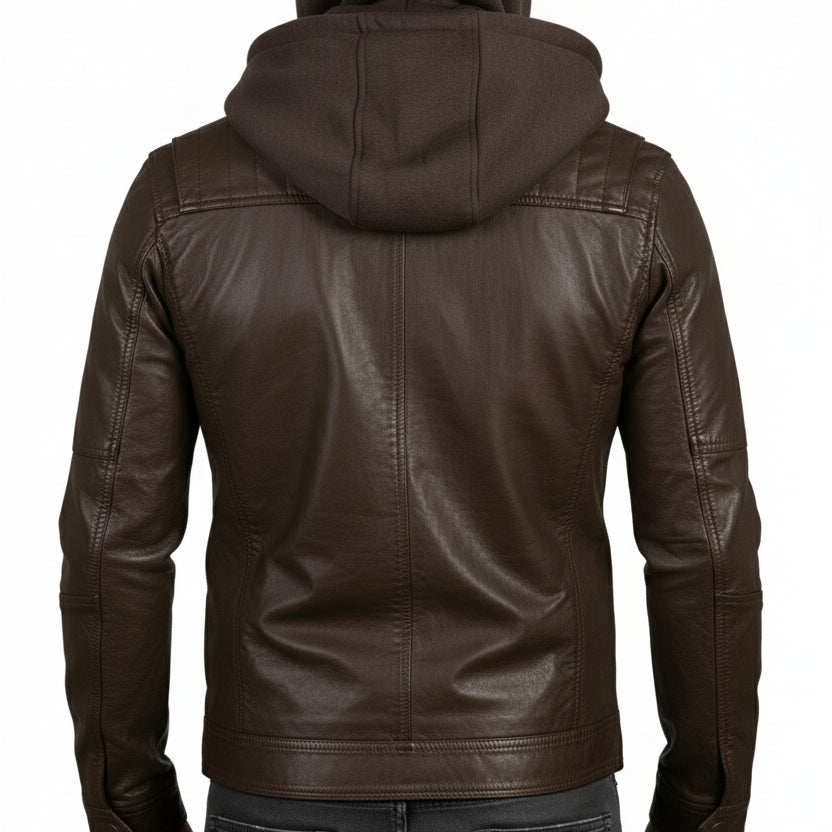 model-back-details - New Men Hooded Latest Winter Leather Jacket, Leather Jacket, Leather