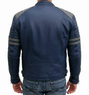 model-back-details - New Men's Blue Leather Color Jacket, Bomber Jacket