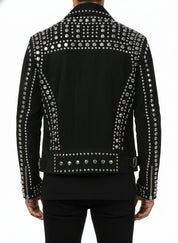 model-back-details - Punk Men Black Studded Jacket, Suede Studded Jacket, Jackets