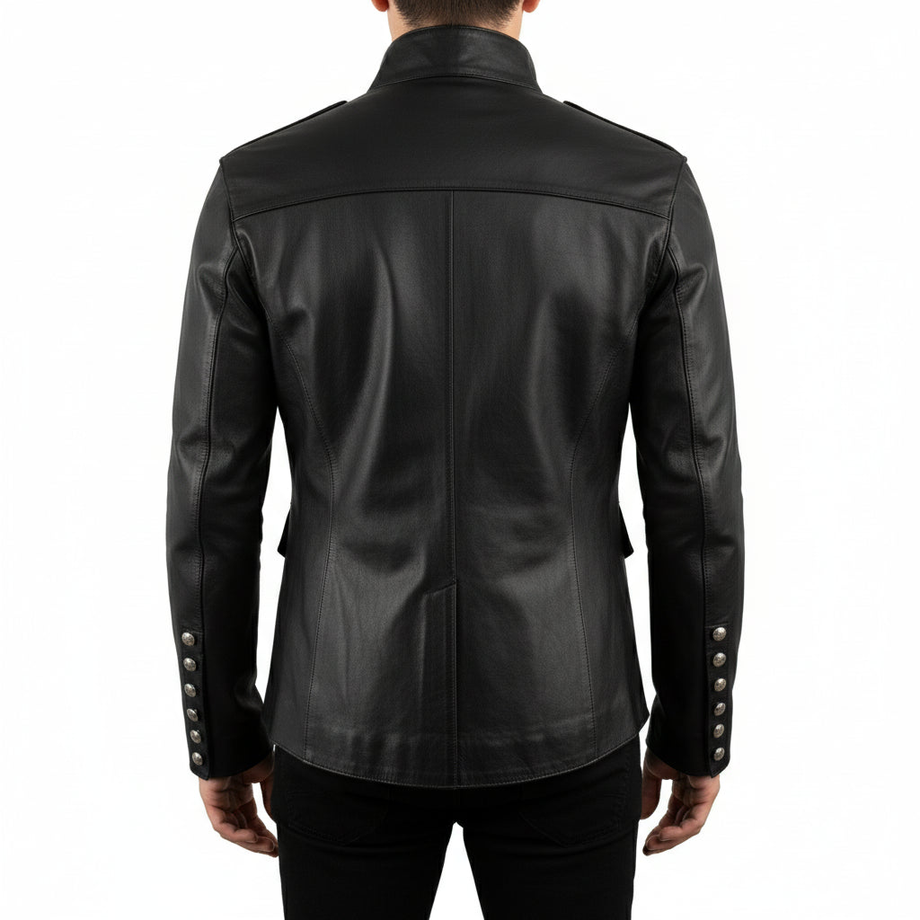 model-back-details - Punk Men Real Leather Jacket, Steam Jacket Coat Leather Coat Jacket