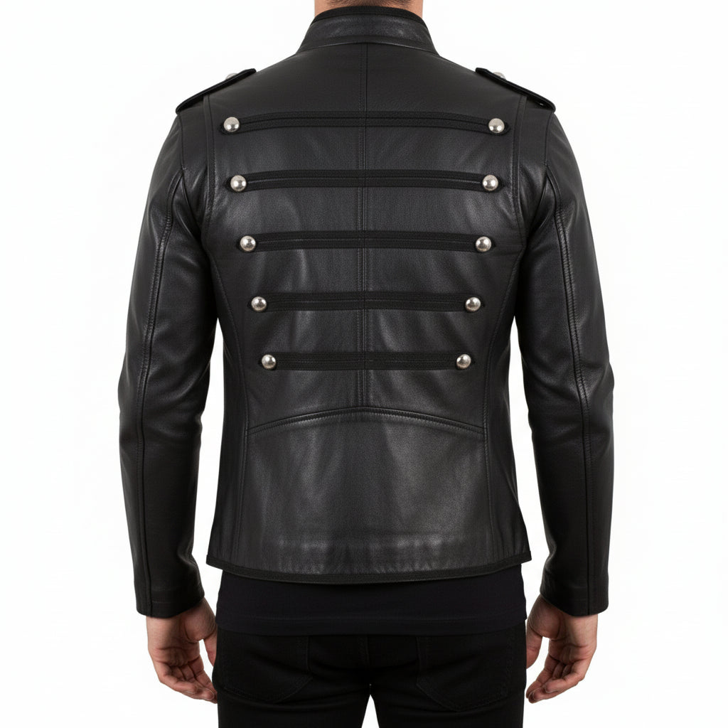 model-back-details - Unisex Streetwear Leather Jacket in Genuine Lamb Skin