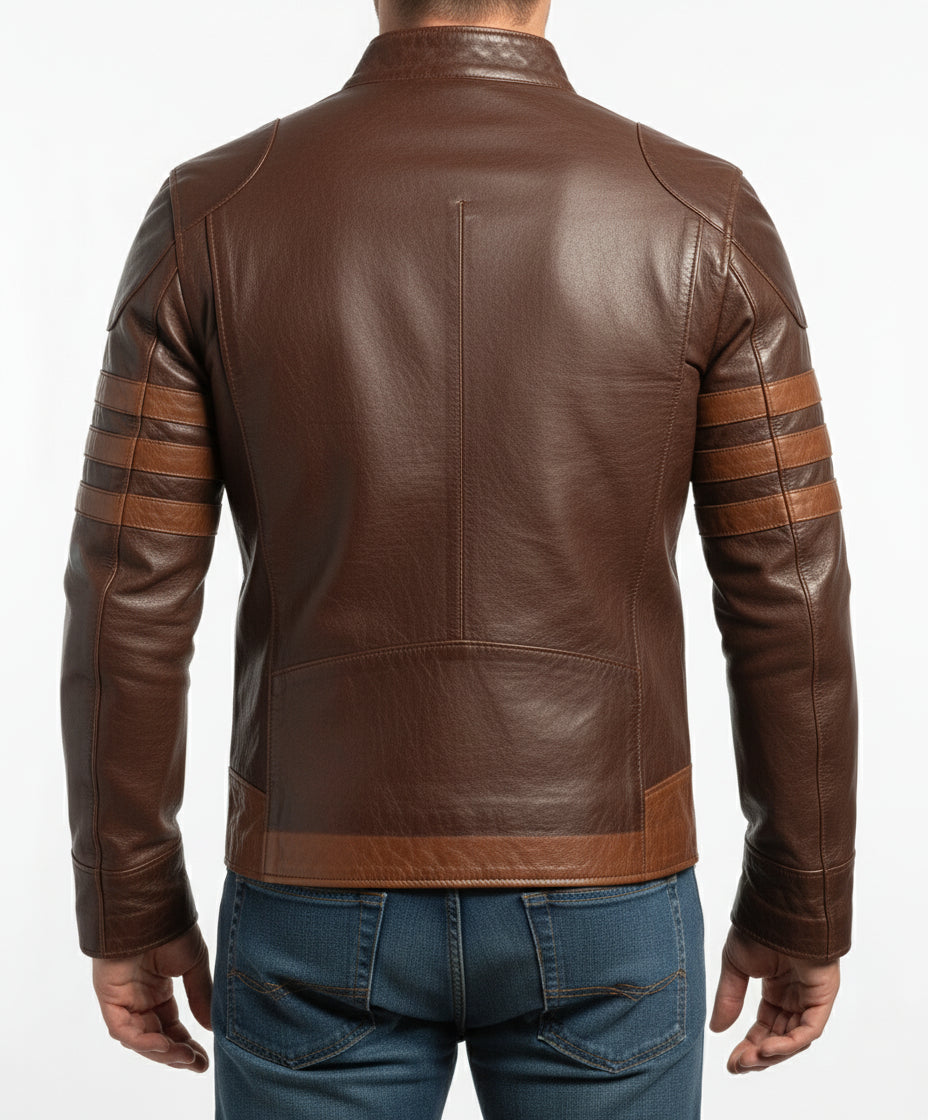 model-back-details - Vintage Men Stylish Motorcycle Leather Jacket, Genuine Leather Fashion