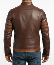 model-back-details - Vintage Men Stylish Motorcycle Leather Jacket, Genuine Leather Fashion