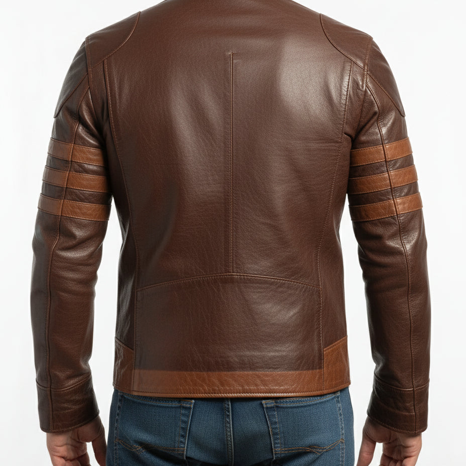 model-back-details - Vintage Men Stylish Motorcycle Leather Jacket, Genuine Leather Fashion