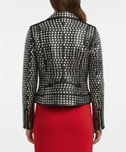 model-back-details - Women All over sliver studded Moto Jacket, 's Fashion moto Jacket