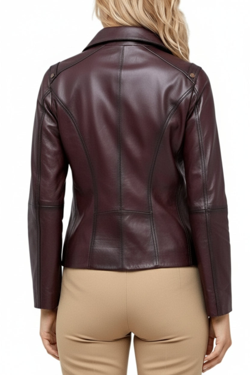 model-back-details - Women antique Brown leather Jacket, Women multi Pocket biker jacket Jacket