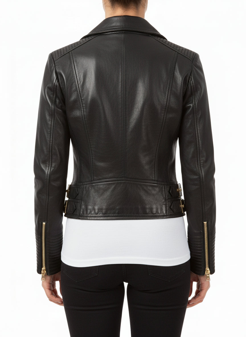 model-back-details - Women Black Leather Jacket, Leather Jackets For , Fashion Jacket