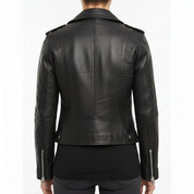 model-back-details - Women Black Leather moto Jacket, Womens Fashion black leather belted Jacket