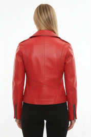 model-back-details - Women's Biker Leather Jacket, Moto Jacket for Women, Handmade Leather Jacket, Distressed Red Biker Jacket