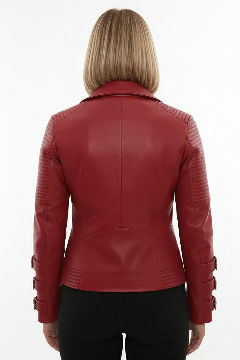 model-back-details - Women's Biker Leather Jacket, Moto Jacket for Women, Handmade Leather Biker Jacket, Asymmetrical Zip Women's Jacket