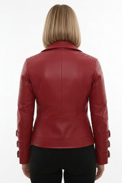 model-back-details - Women's Biker Leather Jacket, Moto Jacket for Women, Handmade Leather Biker Jacket, Asymmetrical Zip Women's Jacket