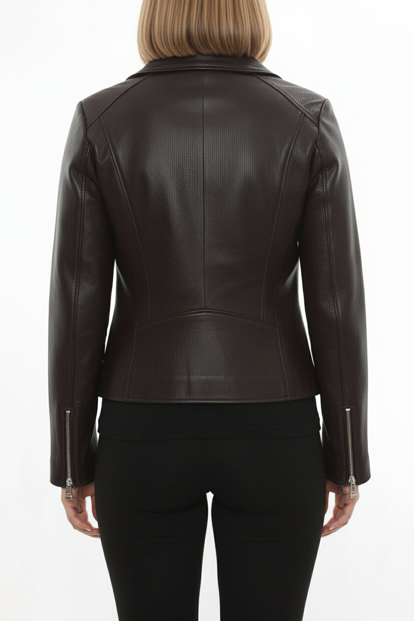 model-back-details - Women's Biker Leather Jacket, Moto Jacket for Women, Handmade Leather Motorcycle Jacket