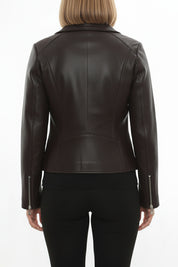 model-back-details - Women's Biker Leather Jacket, Moto Jacket for Women, Handmade Leather Motorcycle Jacket