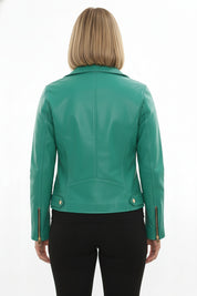 model-back-details - Women's Biker Leather Jacket, Moto Jacket, Leather Motorcycle Jacket, Women's Moto Jacket