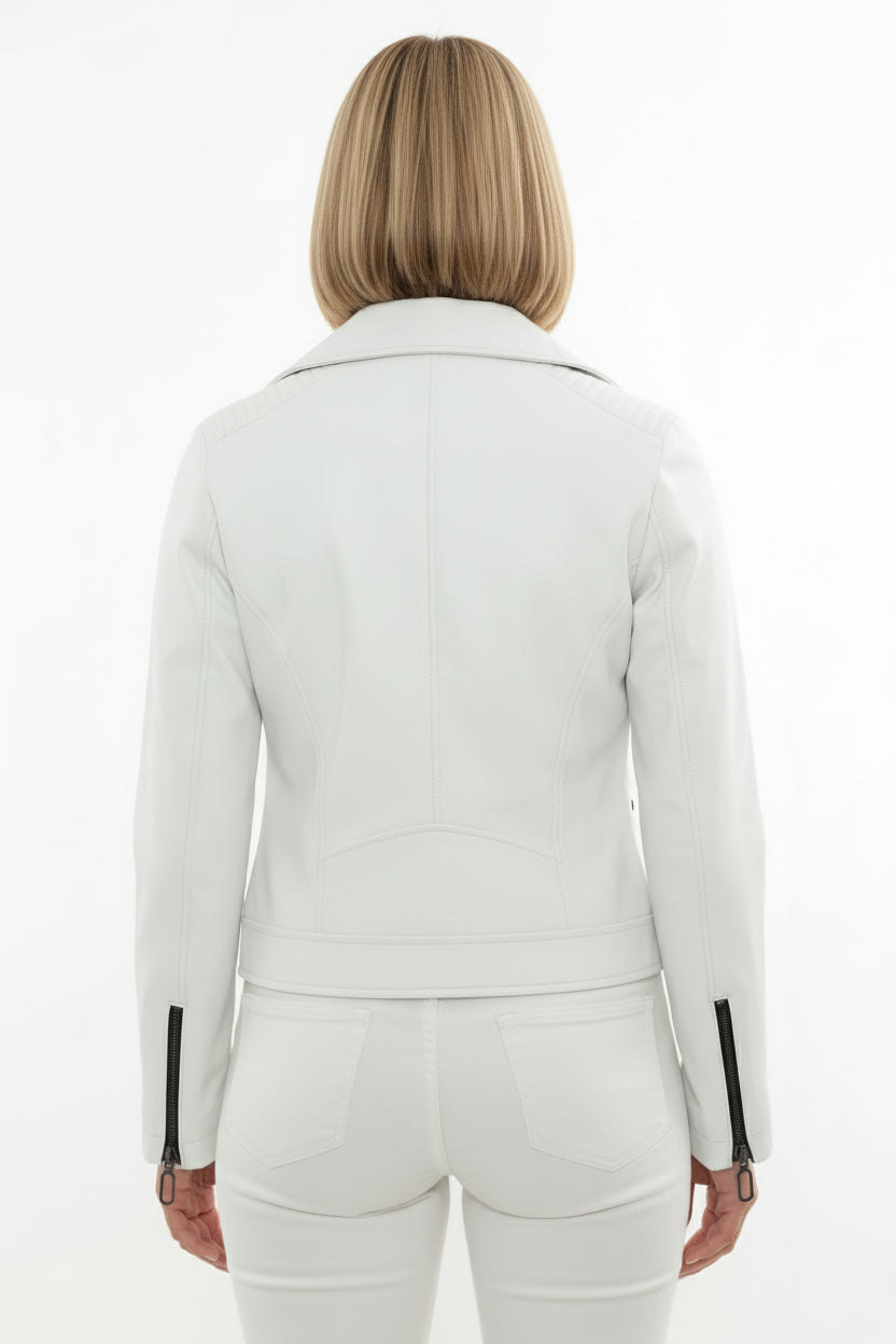 model-back-details - Women's Biker Leather Jacket, Moto Style Jacket, Leather Motorcycle Jacket, Women's Moto Jacket