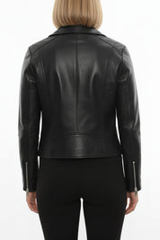 model-back-details - Women's Biker Leather Jacket, Women's Moto Jacket, Leather Motorcycle Jacket, Women's Leather Moto Jacket