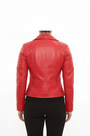 model-back-details - Women's Biker Leather Jacket, Women's Moto Jacket, Red Leather Jacket, Handmade Biker Jacket