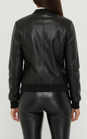 model-back-details - Women's Bomber Leather Jacket, Women's Leather Bomber, Leather Jacket for Women, Smooth Leather Bomber Jacket