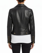 model-back-details - Women's Leather Jacket, Biker Leather Jacket, Black Leather Jacket Womens
