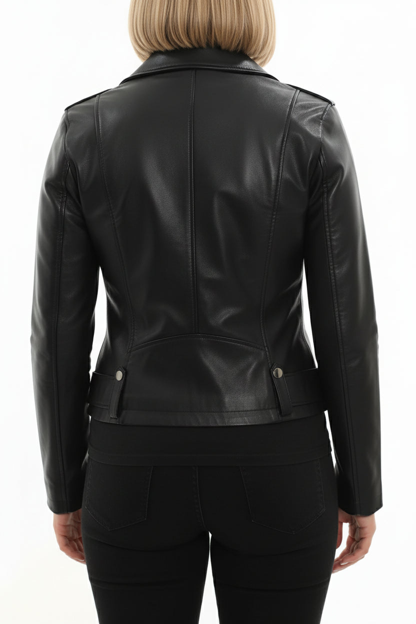 model-back-details - Women's Moto Leather Jacket, Biker Jacket, Leather Motorcycle Jacket, Women's Leather Moto Jacket