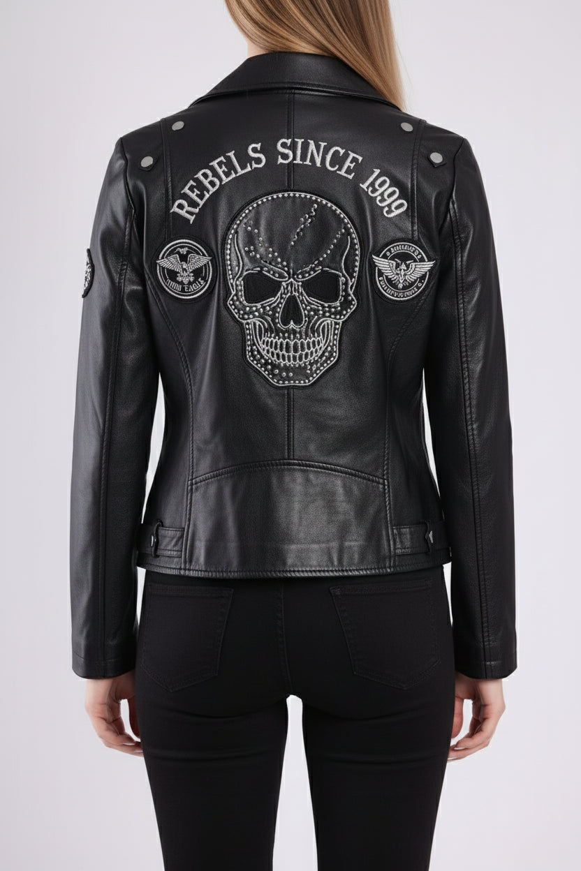 model-back-details - Women's Moto Leather Jacket, Biker Jacket, Modern Motorcycle Jacket, Tailored Leather Jacket