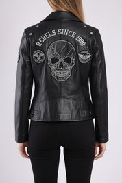 model-back-details - Women's Moto Leather Jacket, Biker Jacket, Modern Motorcycle Jacket, Tailored Leather Jacket