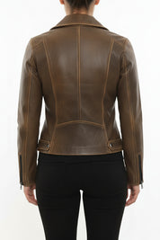 model-back-details - Women's Moto Leather Jacket, Distressed Biker Jacket, Handmade Motorcycle Jacket, Vintage Leather Jacket