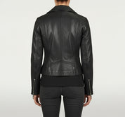 model-back-details - Women's Moto Leather Jacket, Leather Biker Jacket, Women's Motorcycle Jacket, Women's Asymmetrical Zip Jacket