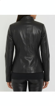 model-back-details - Women's Racer Leather Jacket, Women's Moto Jacket, Leather Biker Jacket, Women's Motorcycle Jacket