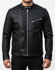 model-front-closed - Black Color slim fit Leather Jacket for Mens, Genuine Leather Jacket