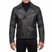 model-front-closed - Man Black Motorcycle Fashion Leather Jacket Men Biker Style Fashion Jacket
