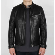 model-front-closed - Men black biker jacket, Motorcycle jacket for men, Men leather jacket