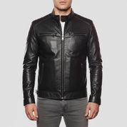 model-front-closed - Men Black leather slimfit jacket, Men biker jacket, leather jacket men