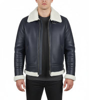 model-front-closed - Men's B-3 Shearling Jacket, Aviator Leather Jacket, Bomber Jacket, Flight Jacket