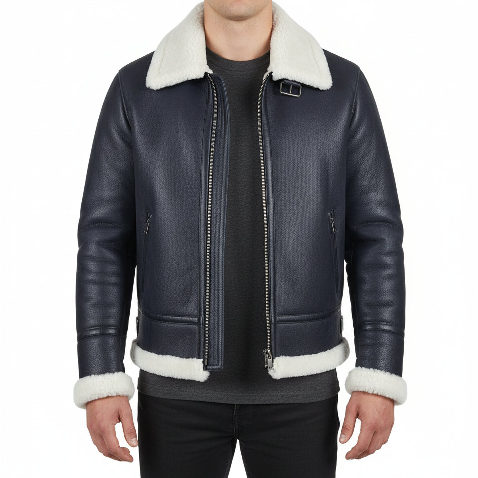 model-front-closed - Men's B-3 Shearling Jacket, Aviator Leather Jacket, Bomber Jacket, Flight Jacket