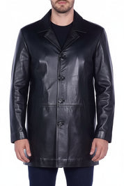 model-front-closed - Men's Car Coat Jacket, Leather Overcoat, Tailored Leather Jacket, Smooth Leather Coat