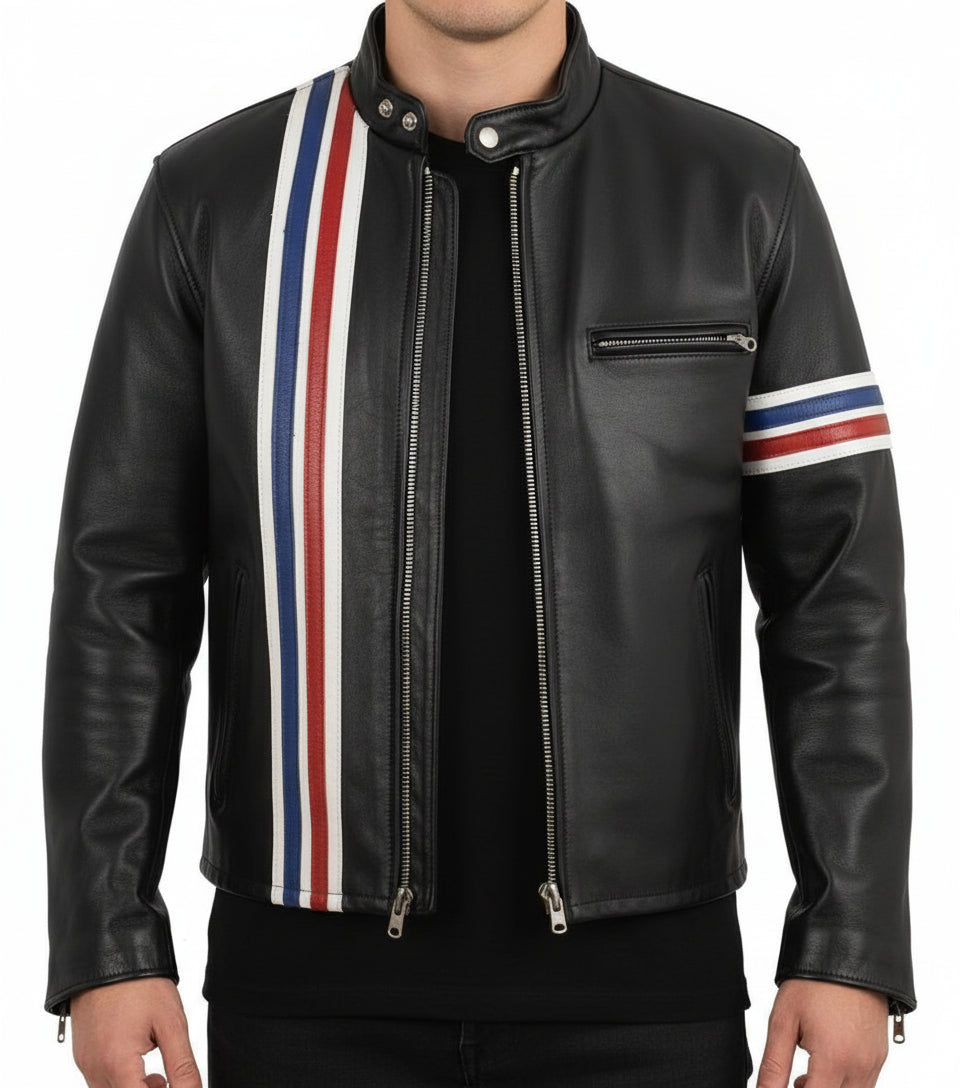 model-front-closed - Men's Easy Rider Leather Motorcycle Jacket