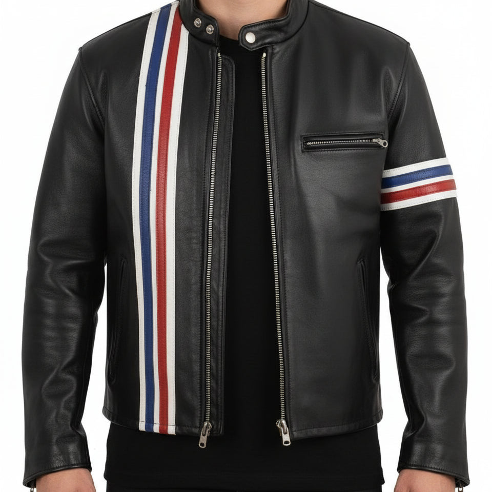 model-front-closed - Men's Easy Rider Leather Motorcycle Jacket