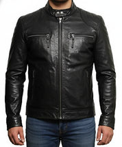 model-front-closed - Mens Fashion Black Leather Jacket, Men Biker Leather Jacket, Jacket For