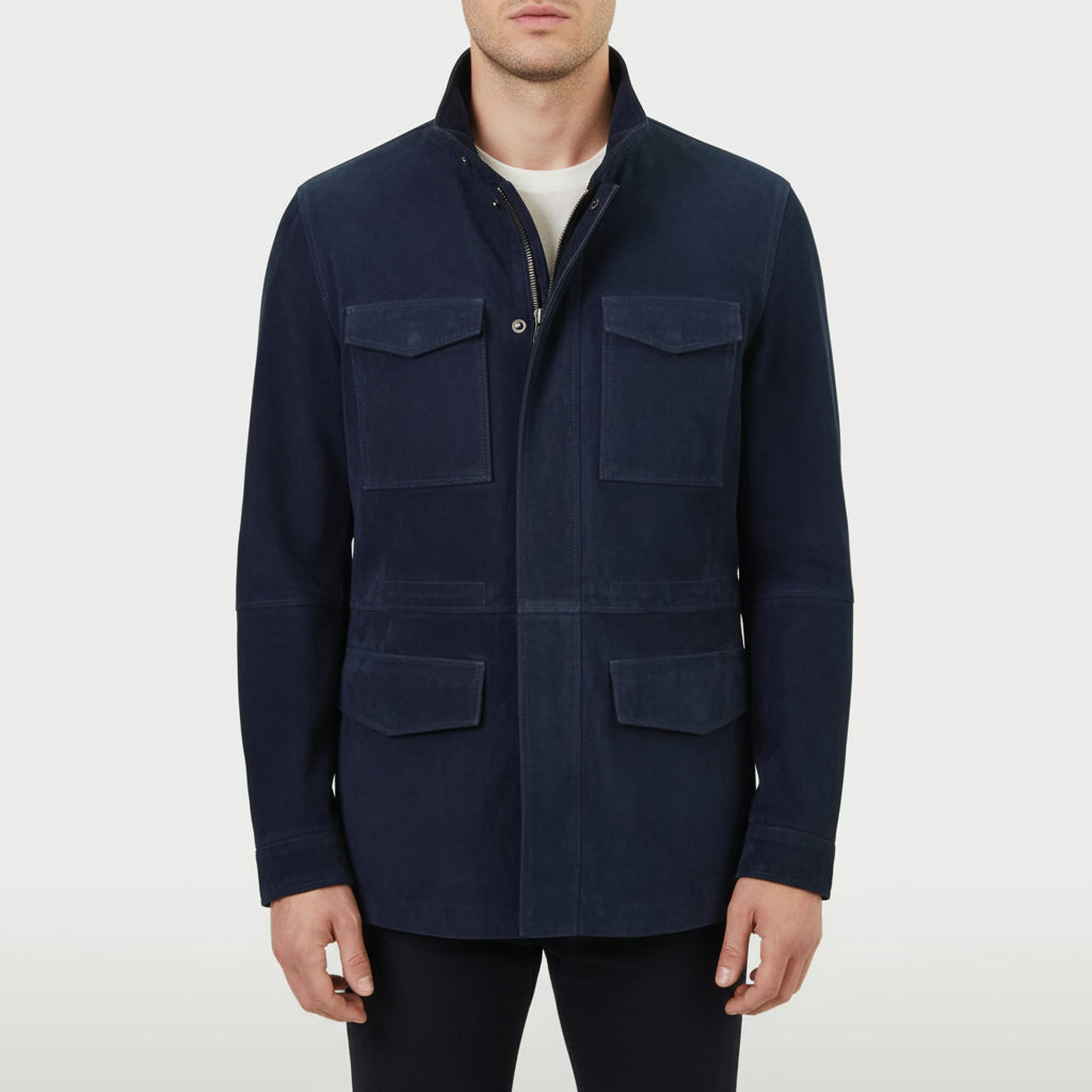model-front-closed - Men's Field Jacket, Suede Field Jacket, Utility Jacket, Men's Casual Jacket