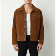 model-front-closed - Men's Handmade Suede Western Jacket, Button-Front Casual Coat, Vintage Style Leather Jacket